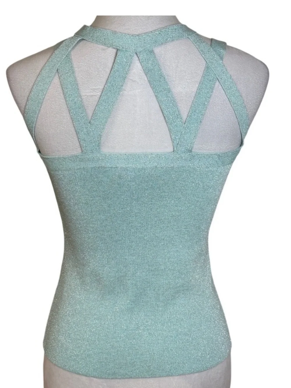 Mint Green Metallic Bandage Top XS Tank Stretch Shimmer Y2K - Picture 2 of 10